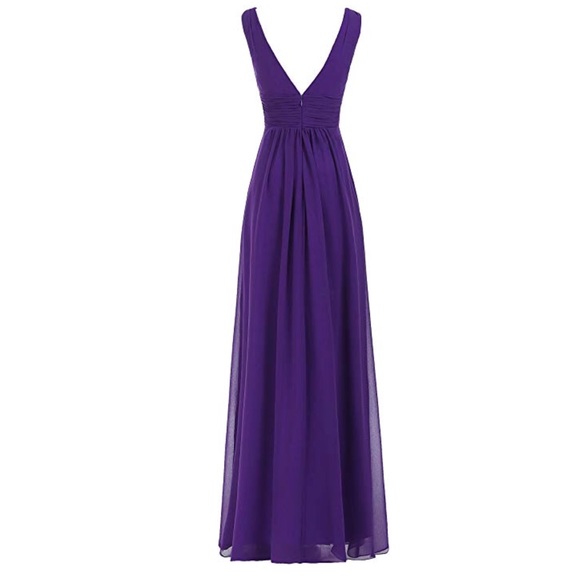 Women's V-Neck Ruched Waist Long Evening Gown - Picture 2 of 3